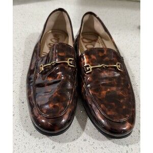 Sam Edelman Women's Shoes Loafers 6.5M Leopard Print Slip On Patent Leather